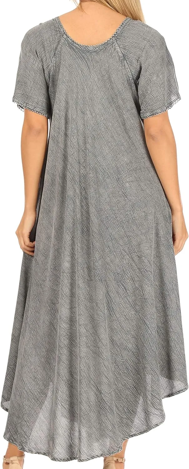Sakkas Lilia Embroidered Lace Up Bodice Relaxed Fit Maxi Sun Dress