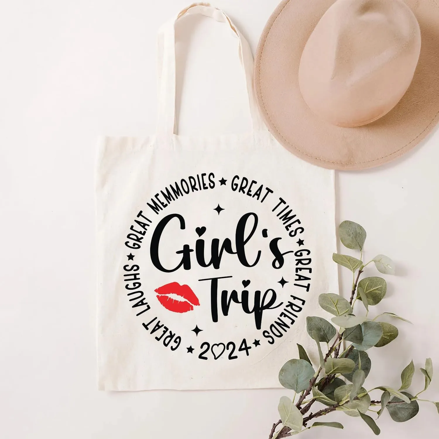 SAUIVD Girl's Trip 2024 Tote Bag for Women Funny Girls Travel Vacations Cotton Shoulder Bag Shopping Reusable Grocery Bags