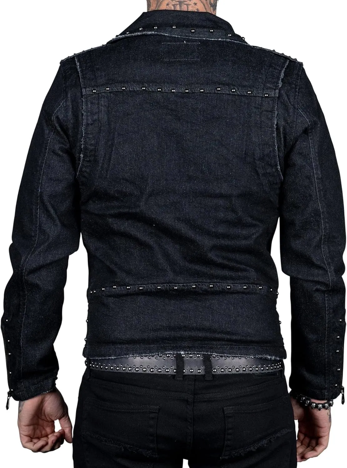 SCOFEEL Men's Denim Jacket Punk Rock Long Sleeve V Neck Zip Up Slim Fit Jean Jacket with Pockets
