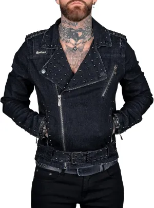 SCOFEEL Men's Denim Jacket Punk Rock Long Sleeve V Neck Zip Up Slim Fit Jean Jacket with Pockets