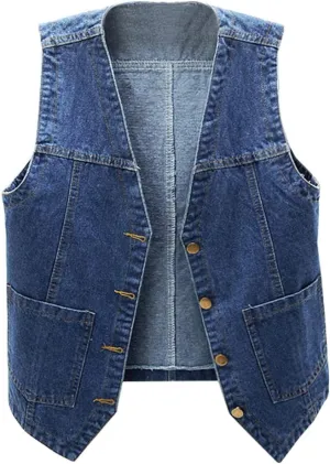 SCOFEEL Women's Sleeveless Jean Jacket Button Down V-Neck Washed Denim Vests