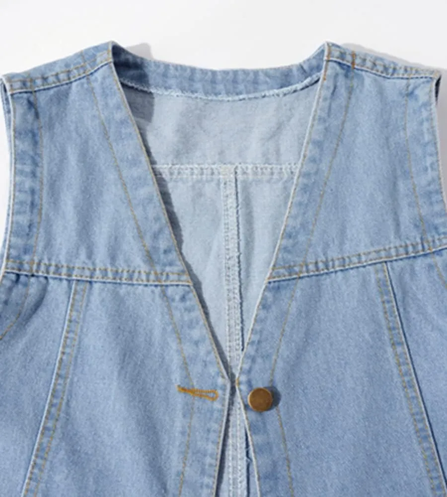 SCOFEEL Women's Sleeveless Jean Jacket Button Down V-Neck Washed Denim Vests