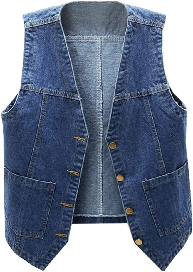 SCOFEEL Women's Sleeveless Jean Jacket Button Down V-Neck Washed Denim Vests