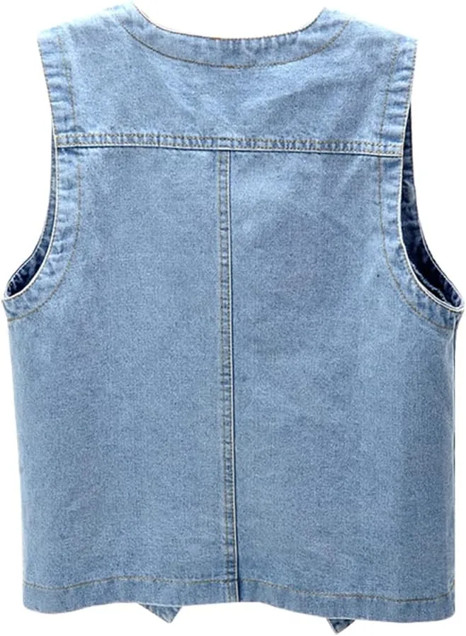 SCOFEEL Women's Sleeveless Jean Jacket Button Down V-Neck Washed Denim Vests