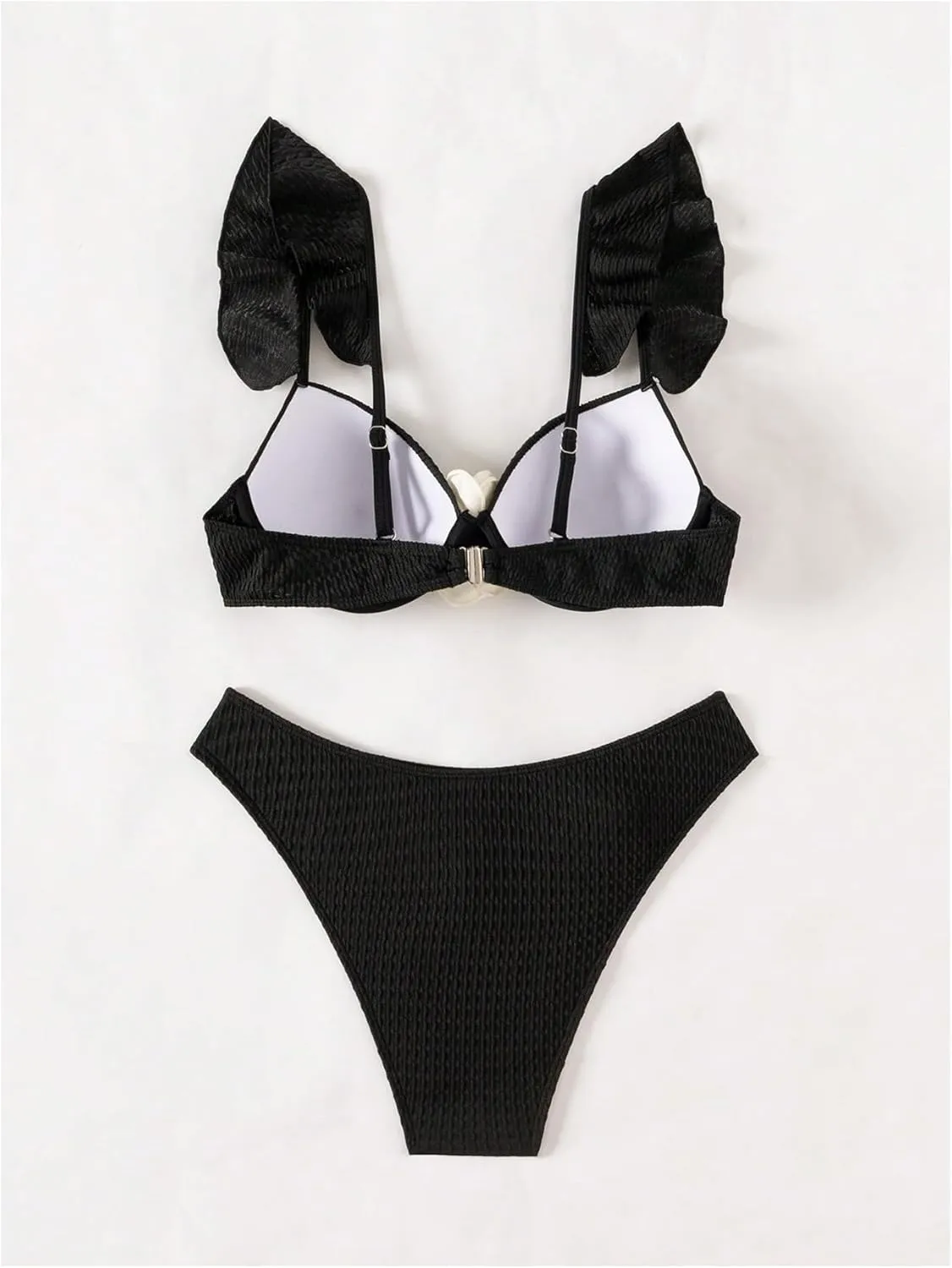 SHENHE Women's Push Up Swimsuit 3D Flower High Cut Ruffle Trim Textured Bikini Set