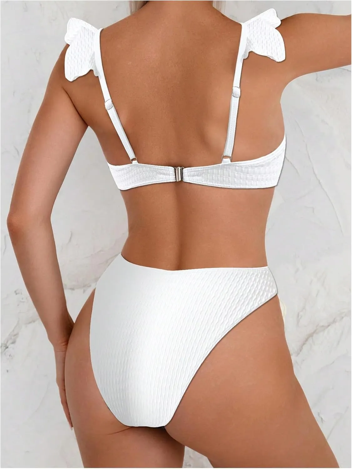SHENHE Women's Push Up Swimsuit 3D Flower High Cut Ruffle Trim Textured Bikini Set