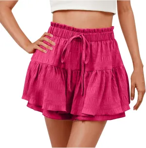 Shorts for Women 2025 High Waisted Ruffle Summer Casual Skorts Flowy Pleated Mini Skirts Swing Beach Vacation Shorts