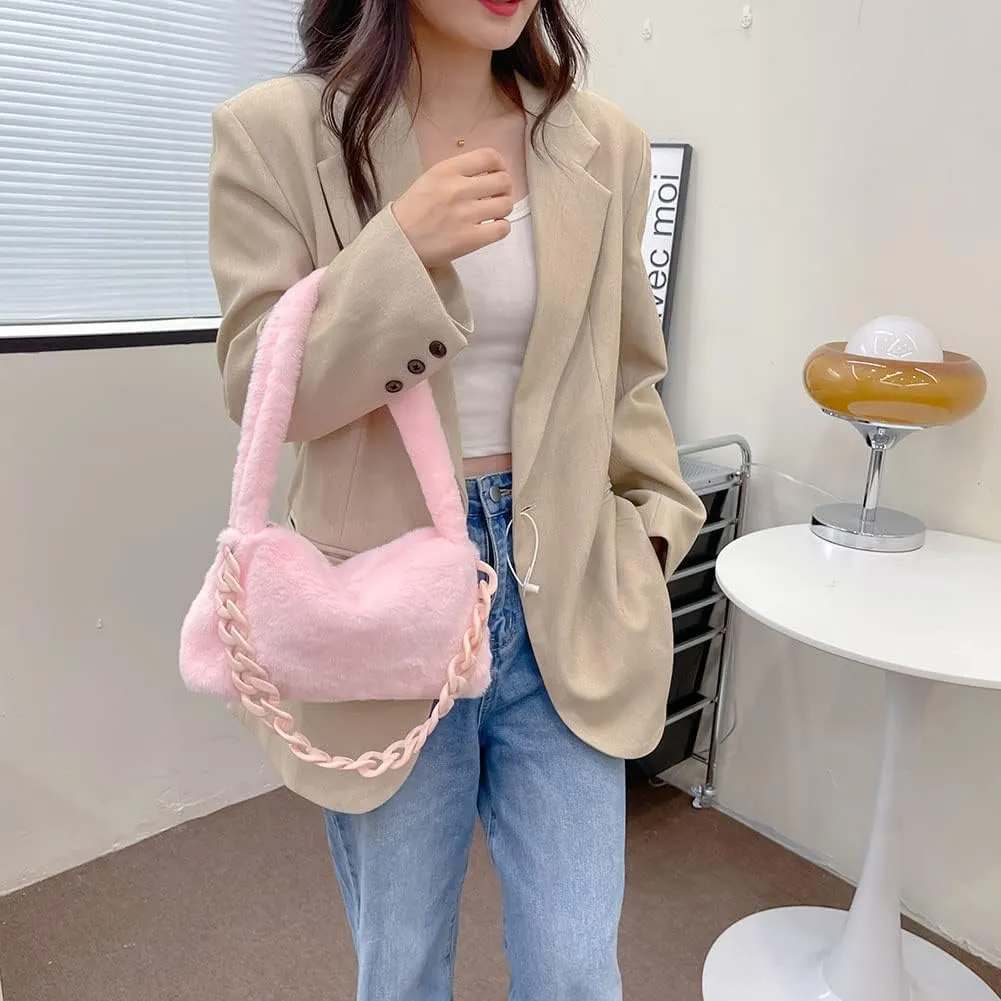 Shoulr Bags for Women P Tote Unrarm Bags t Fluffy Casl Shoulr