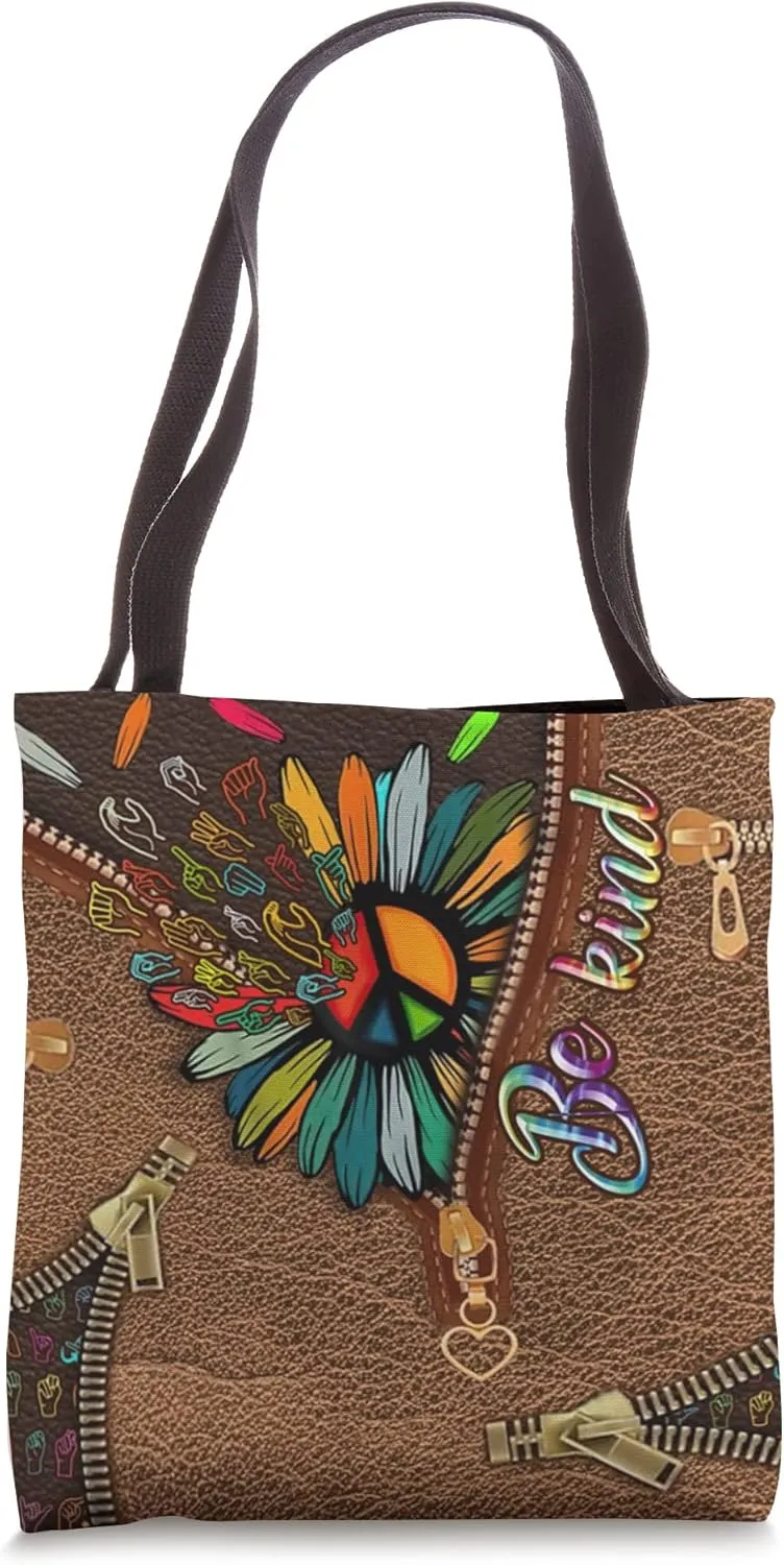 Sign Language ASL Daisy flowers Zipper Tote Bag