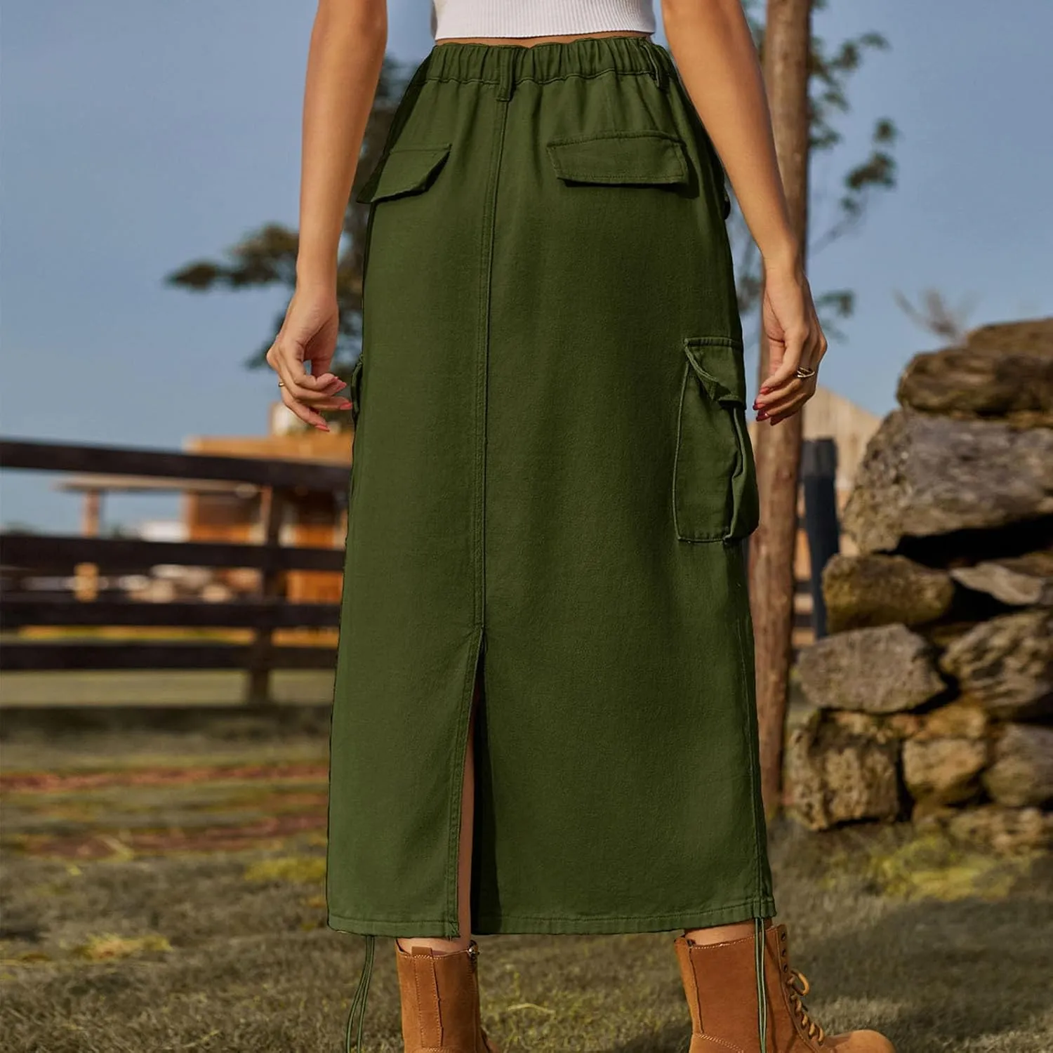 Skirts for Women Fall Winter Warm Straight Skirt High Waist Hip-Wrapped Skirt Casual Jean Cargo Skirts with Pocket