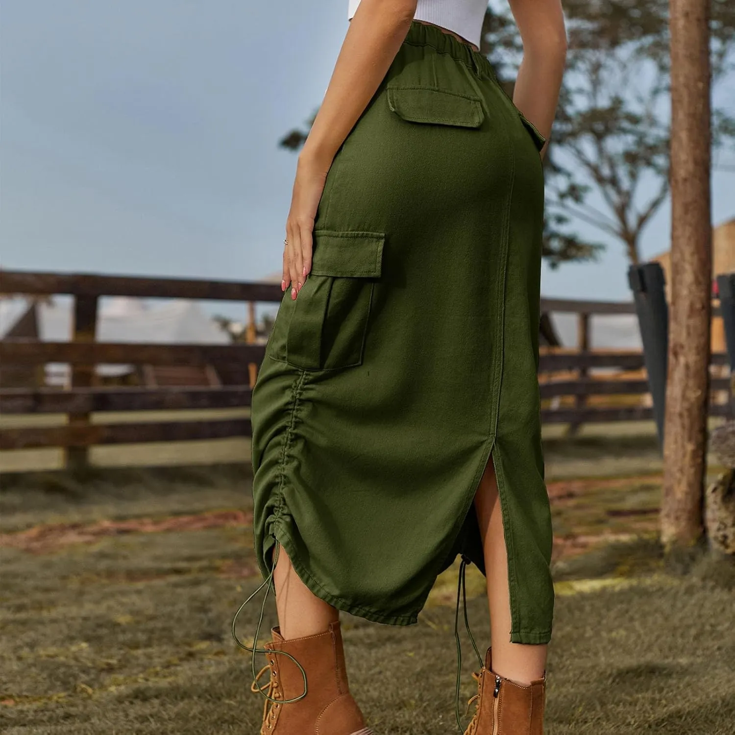 Skirts for Women Fall Winter Warm Straight Skirt High Waist Hip-Wrapped Skirt Casual Jean Cargo Skirts with Pocket