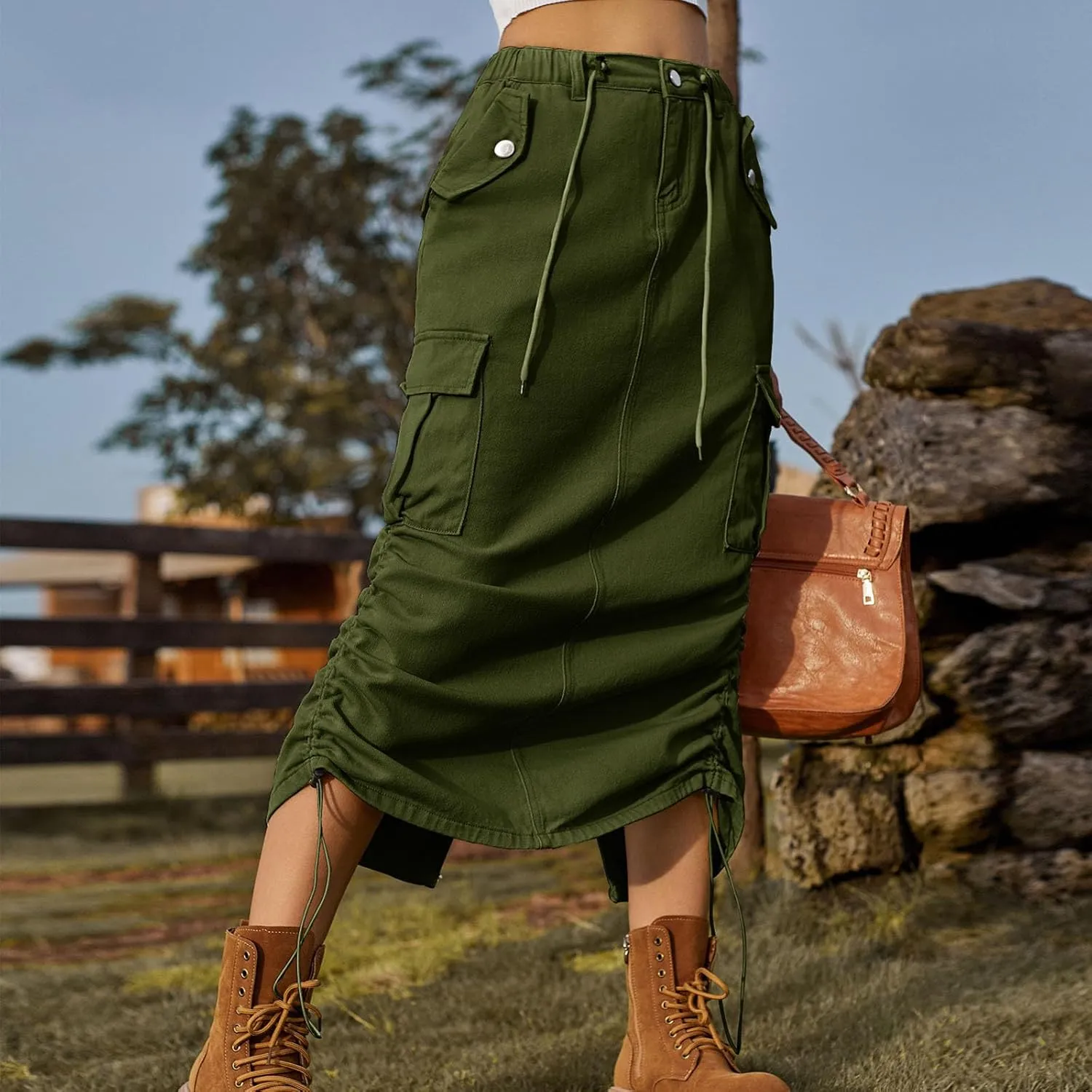 Skirts for Women Fall Winter Warm Straight Skirt High Waist Hip-Wrapped Skirt Casual Jean Cargo Skirts with Pocket
