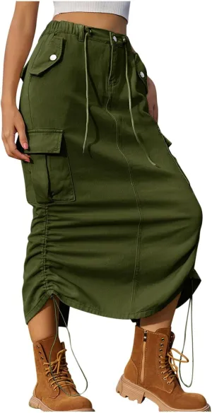 Skirts for Women Fall Winter Warm Straight Skirt High Waist Hip-Wrapped Skirt Casual Jean Cargo Skirts with Pocket