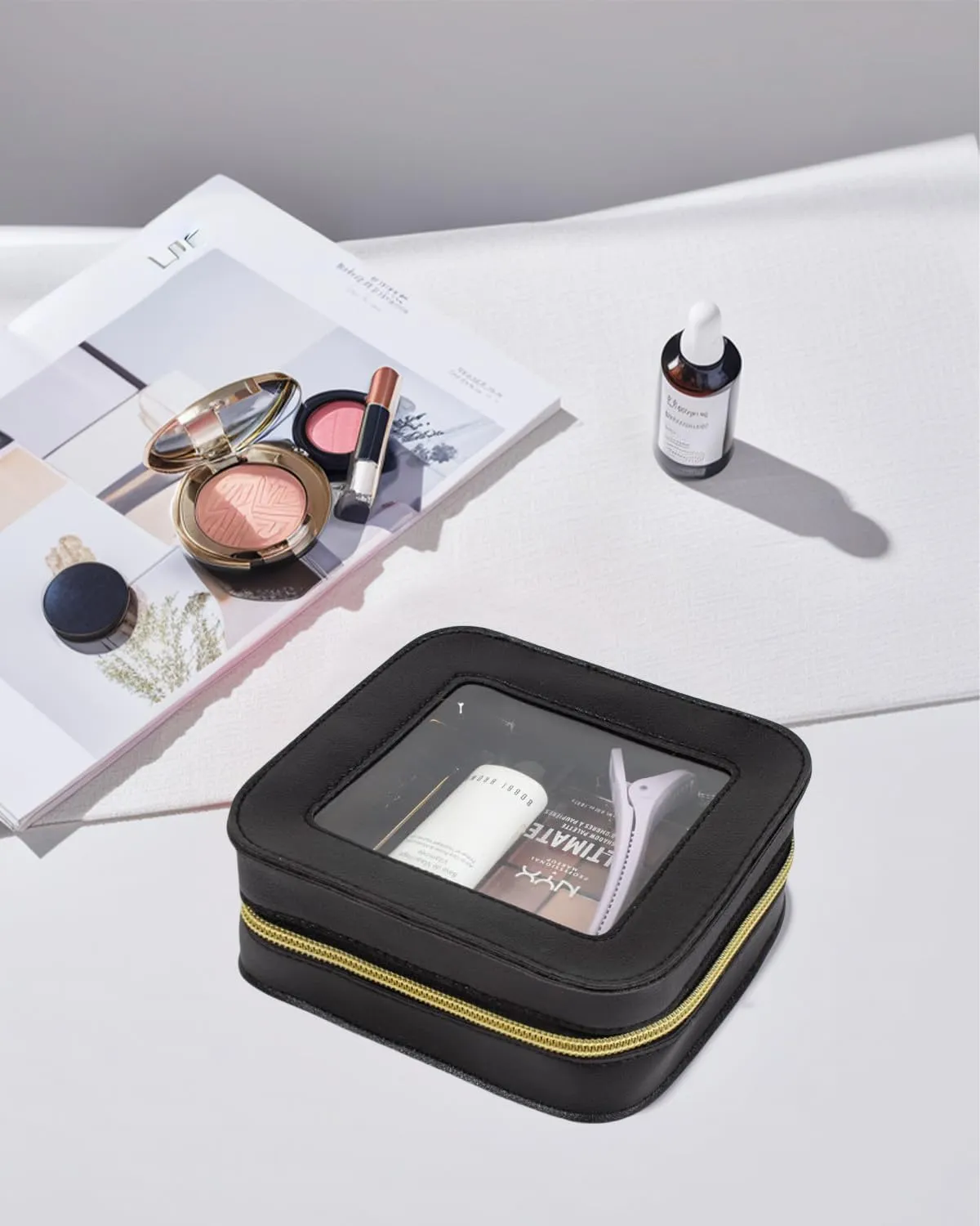 Small Clear Makup Bag, Clear Cosmetic Bags with Zipper Waterproof Small Travel Cosmetic Case Cute Make Up Pouch Mini Car Essentials for Women Travel Car Organizer (Mini Black)