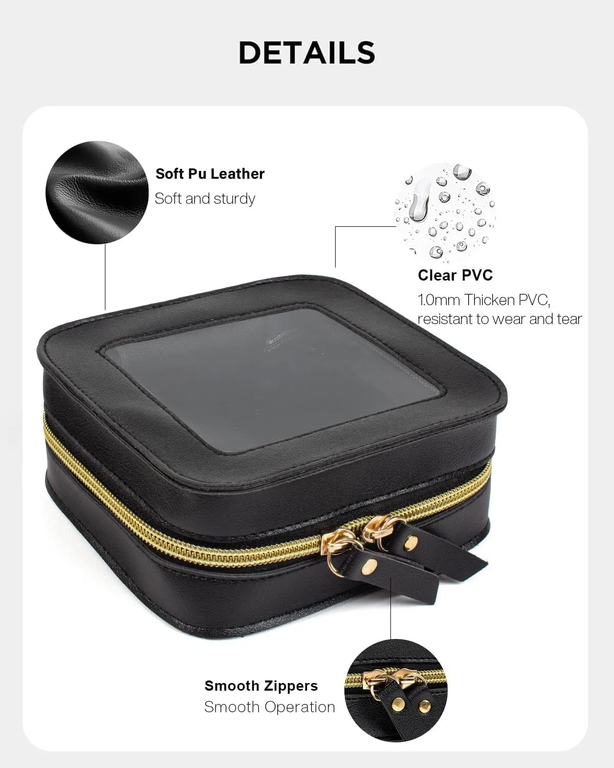 Small Clear Makup Bag, Clear Cosmetic Bags with Zipper Waterproof Small Travel Cosmetic Case Cute Make Up Pouch Mini Car Essentials for Women Travel Car Organizer (Mini Black)