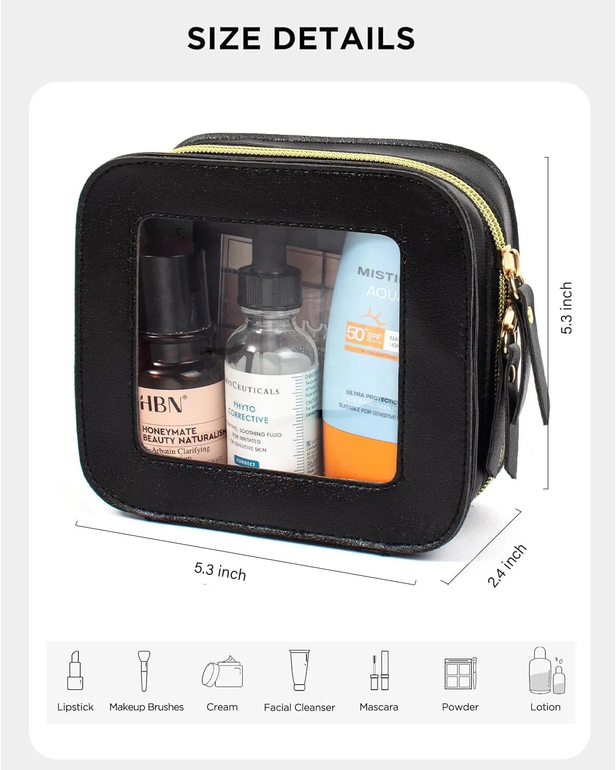 Small Clear Makup Bag, Clear Cosmetic Bags with Zipper Waterproof Small Travel Cosmetic Case Cute Make Up Pouch Mini Car Essentials for Women Travel Car Organizer (Mini Black)