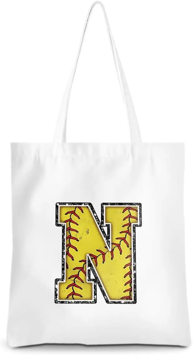 Softball Gifts Initial Tote Bag Reusable Grocery Bags Personalized Beach Bag Wedding Monogrammed Gifts for Women