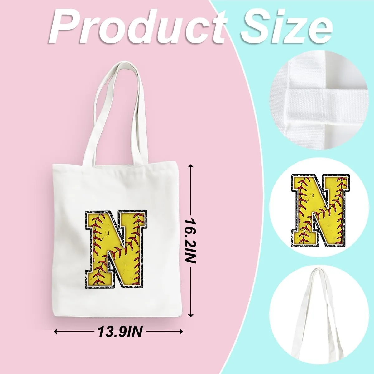 Softball Gifts Initial Tote Bag Reusable Grocery Bags Personalized Beach Bag Wedding Monogrammed Gifts for Women