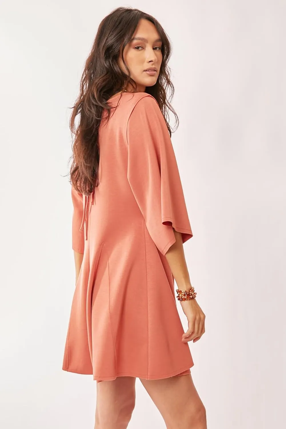 Solid Draped Sleeve Ties Back Skort Romper