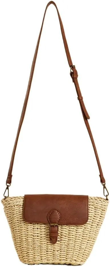 Square Shoulder Bag with Woven Beach, Grass and Paper Rope Accents: Perfect for Any Occasion