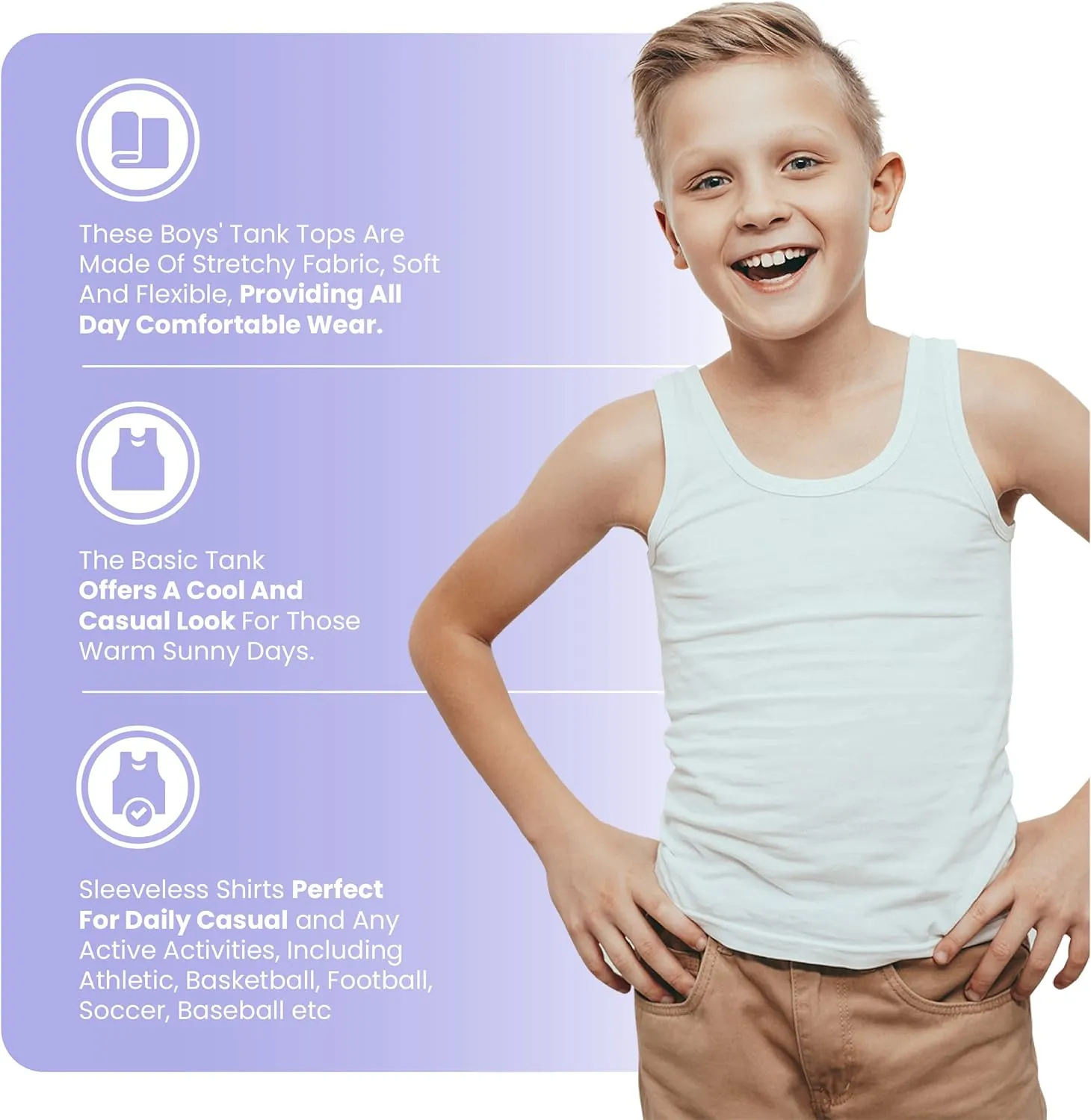 Studio 3 Little/Big Boys Value Pack Rib Knit Tank Tops and Crew Neck Undershirt Everyday Wear Tees