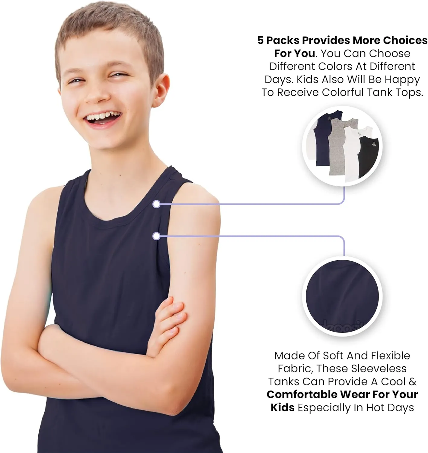 Studio 3 Little/Big Boys Value Pack Rib Knit Tank Tops and Crew Neck Undershirt Everyday Wear Tees