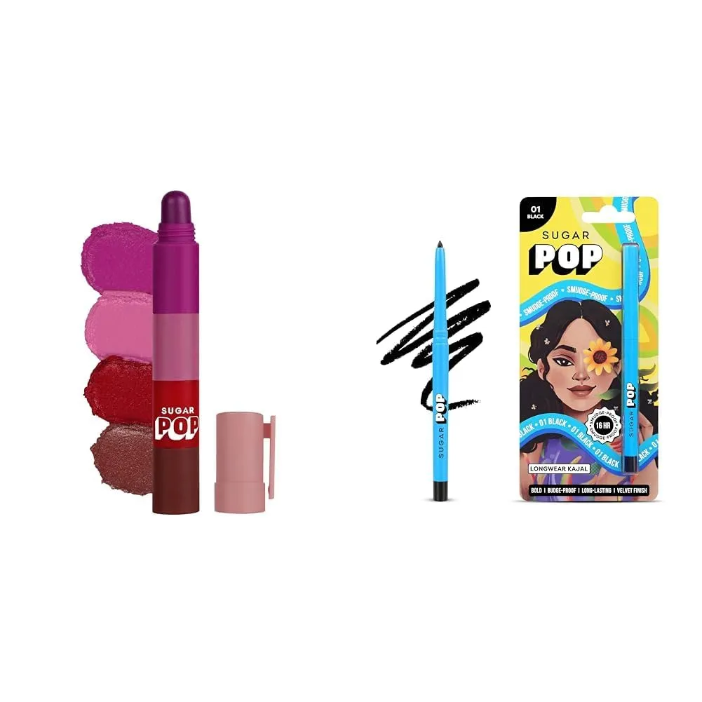 SUGAR POP 4 in 1 Lip Twist - 01 & SUGAR POP Longwear Kajal Matte Finish Combo
