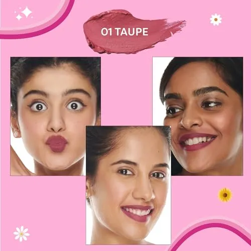 SUGAR POP Matte Lipstick - 01 Taupe (Dusty Rose) – 4.2 gm – Non-drying Formula, Long Lasting, Vegetarian, Paraben Free l Lipstick for Women