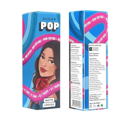 SUGAR POP Matte Lipstick - 01 Taupe (Dusty Rose) – 4.2 gm – Non-drying Formula, Long Lasting, Vegetarian, Paraben Free l Lipstick for Women