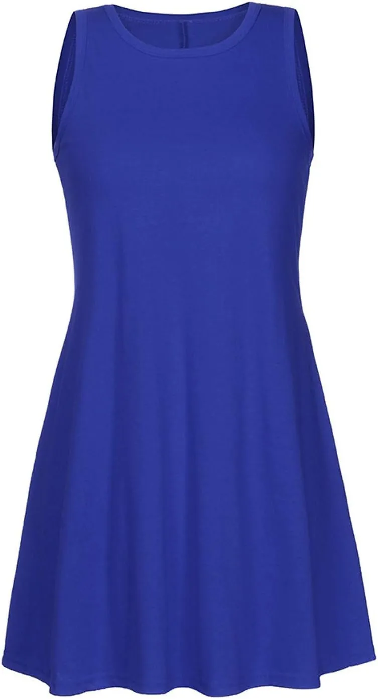 Summer Dresses for Women 2024 Casual Sleeveless Beach Swing Flaral Tank Dress Plain Loose Boho Sundress with Pockets