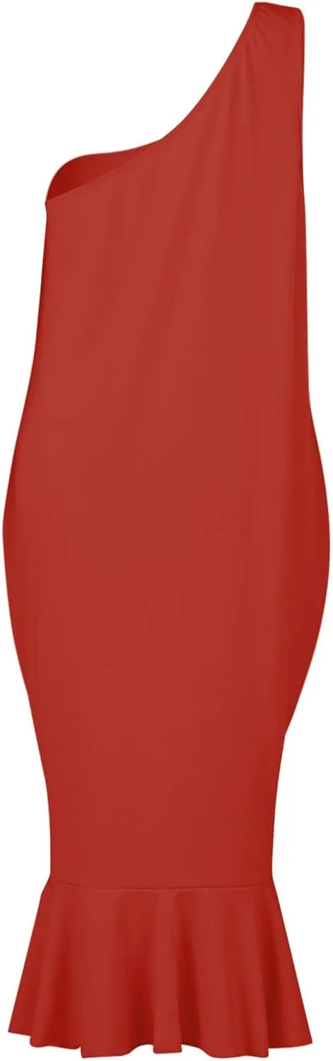 Summer Dresses for Women 2024 One Shoulder Sexy Hip Wrap Dress Short Sleeve Ruffle Irregular Wedding Guest Dresses