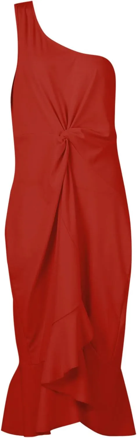 Summer Dresses for Women 2024 One Shoulder Sexy Hip Wrap Dress Short Sleeve Ruffle Irregular Wedding Guest Dresses