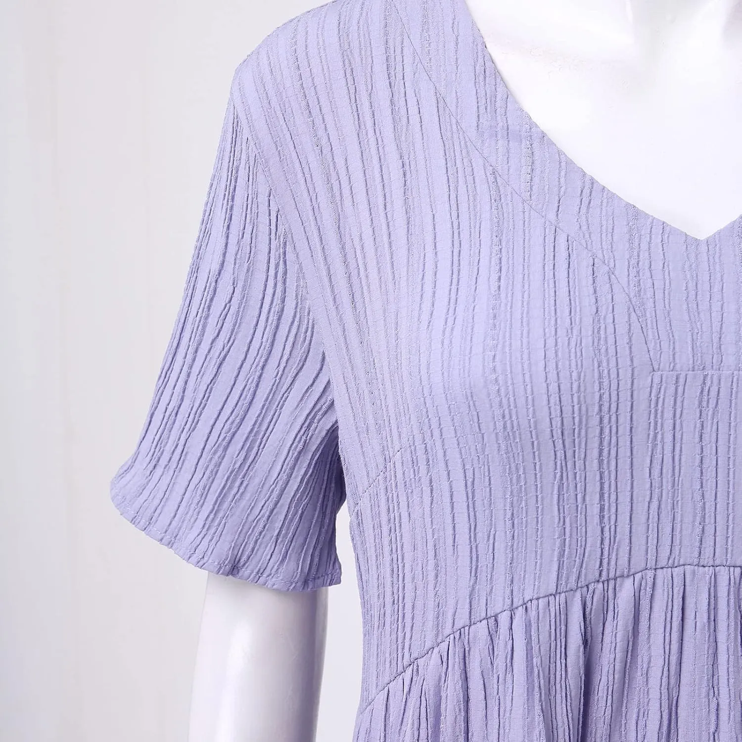 Summer Dresses for Women 2024 Pleated Tiered A Line Flowy Midi Dress Casual Fashion Short Sleeve V Neck Sundress
