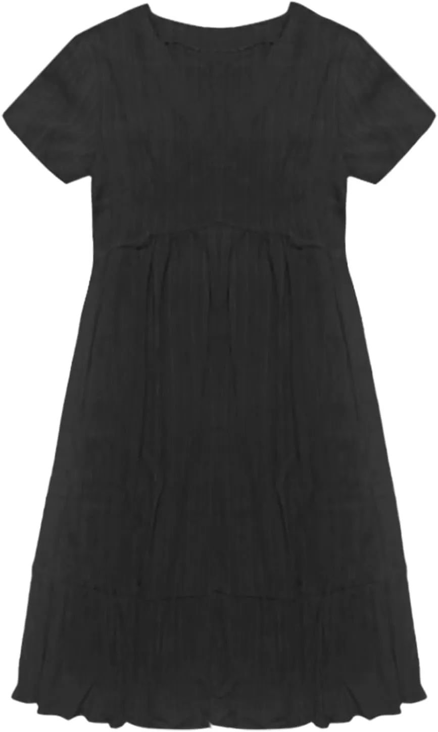 Summer Dresses for Women 2025 Casual Short Sleeve V Neck Midi Dress Pleated Tiered A Line Flowy Sundresses Vacation Clothes