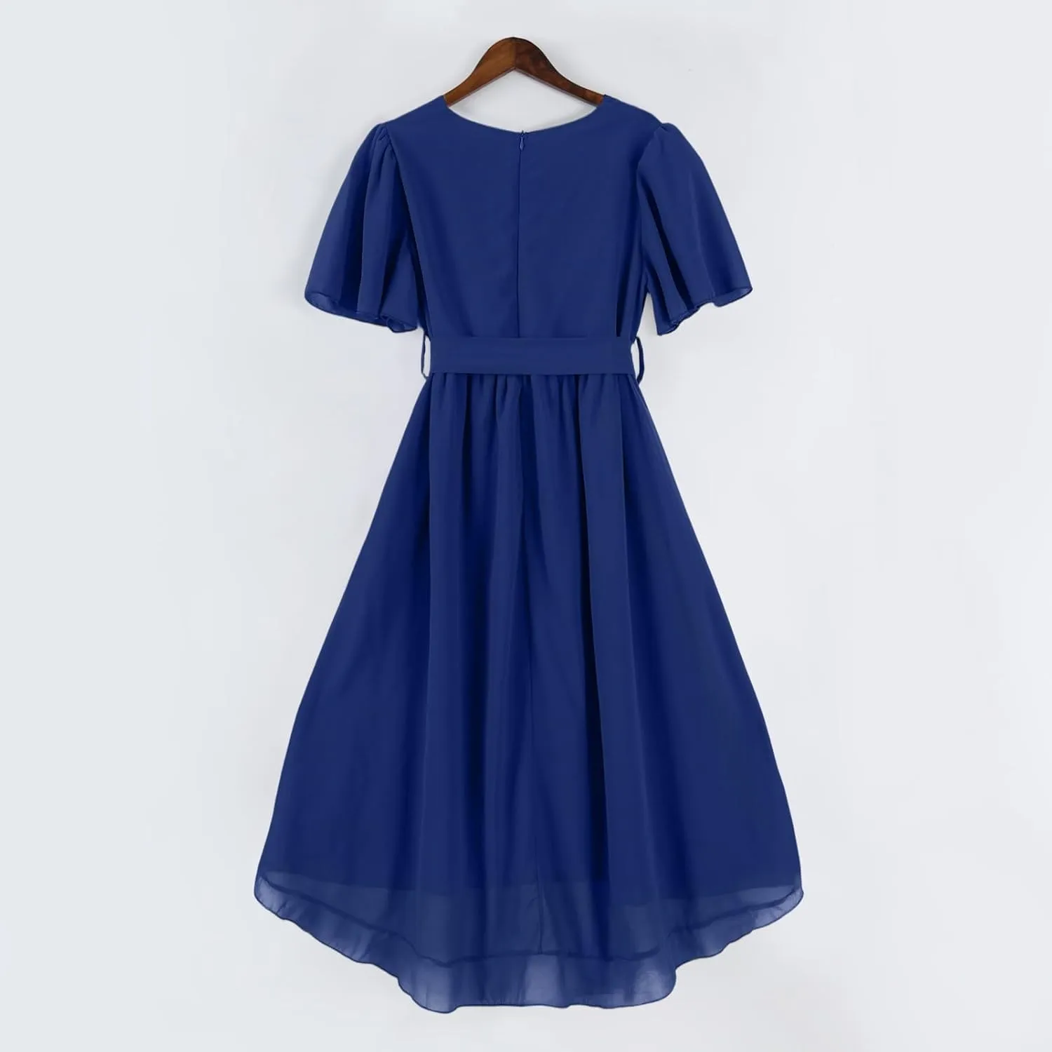 Summer Dresses for Women 2025 V Neck Chiffon Short Sleeve Midi Dress Empire Waist Casual Loose Fit A Line Dress