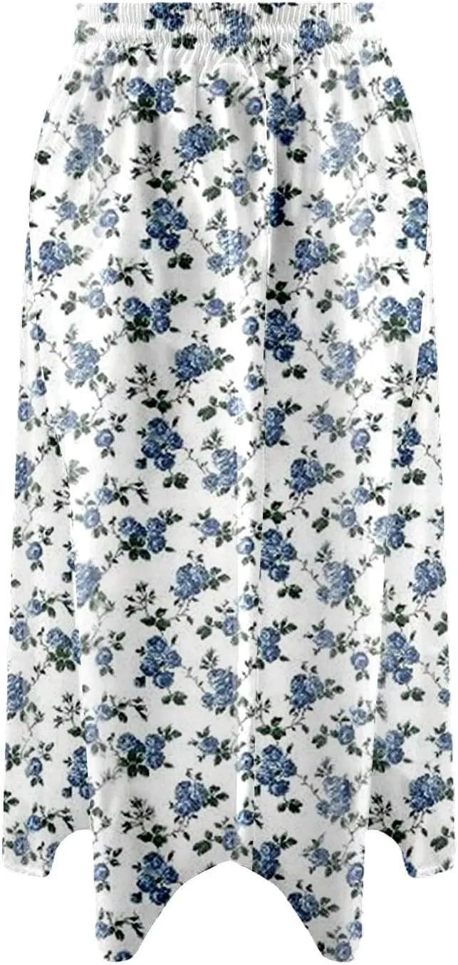 Summer Skirts with Pockets High Elastic Waist Bohemian A-Line Trendy Pleated Boha Floral Print Midi Skirts Streetwear