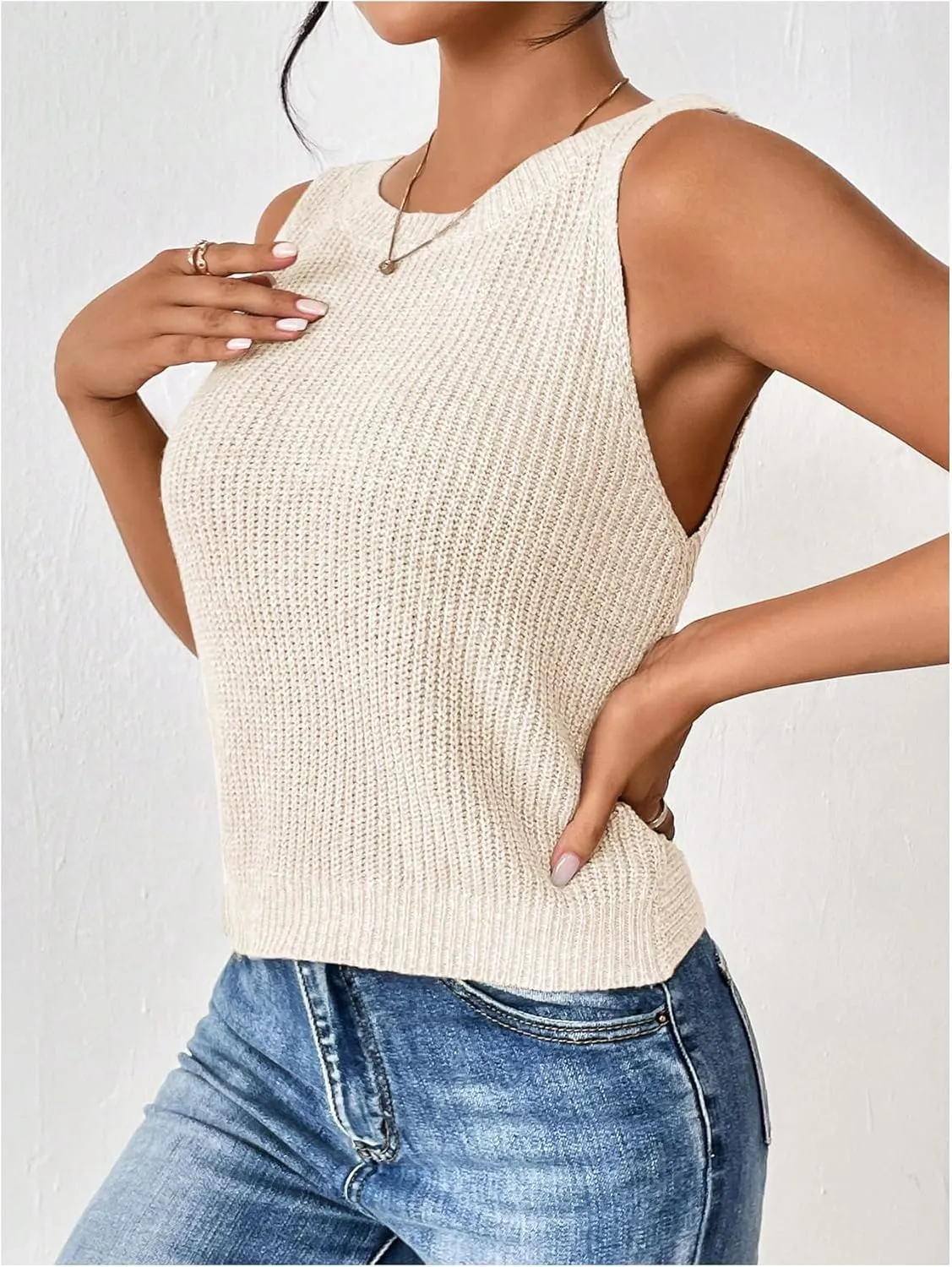 SweatyRocks Women's Twist Backless Tank Tops Round Neck Sleeveless Sweater Vests
