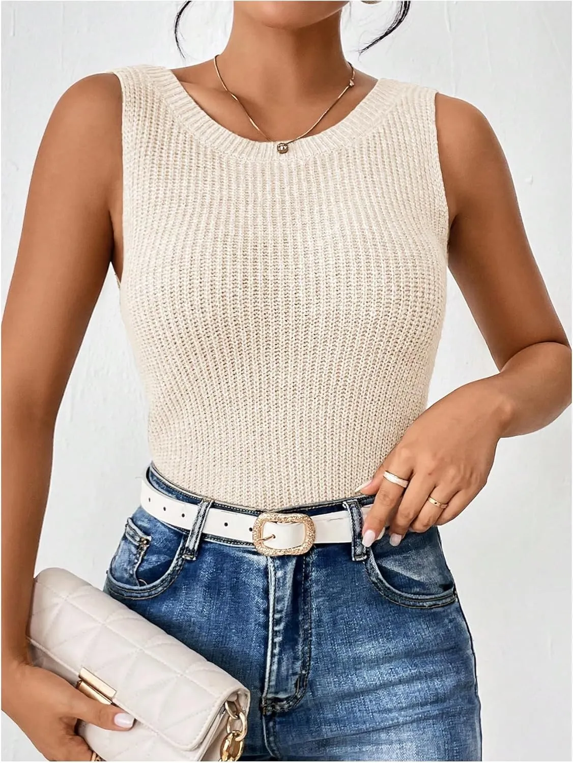 SweatyRocks Women's Twist Backless Tank Tops Round Neck Sleeveless Sweater Vests