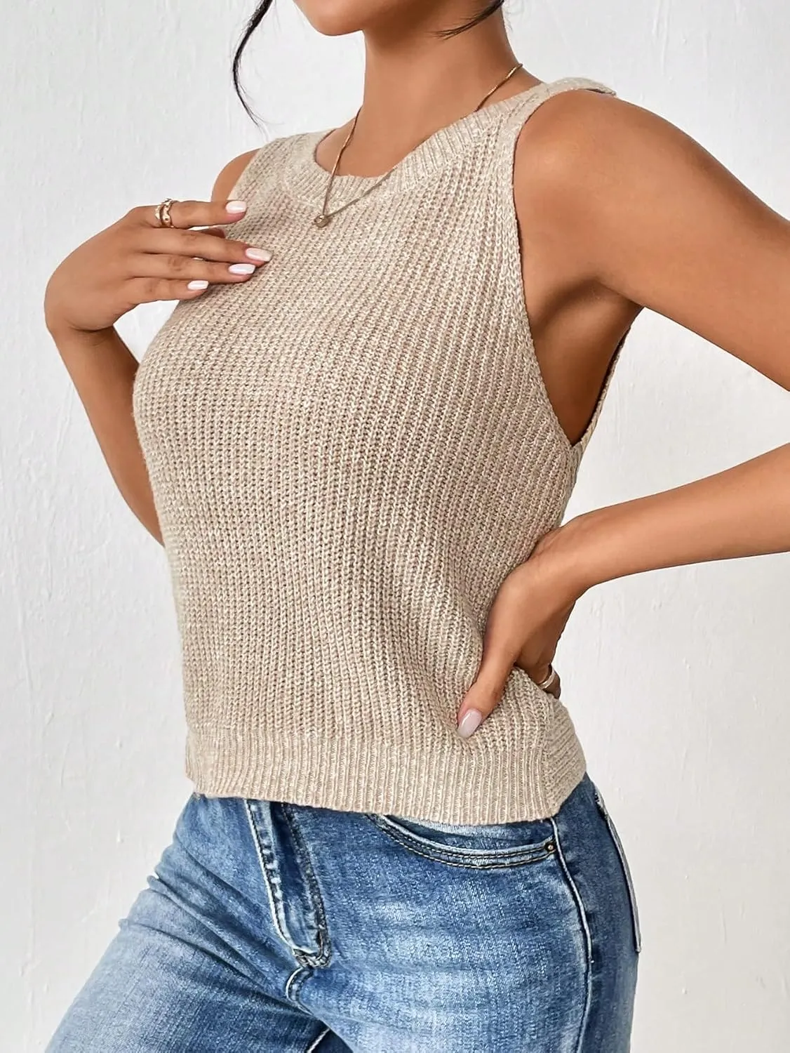 SweatyRocks Women's Twist Backless Tank Tops Round Neck Sleeveless Sweater Vests