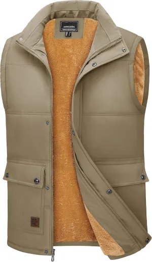 TACVASEN Men's Outdoor Vests Full Zip Up Warm Fleece Lining Sleeveless Outwear