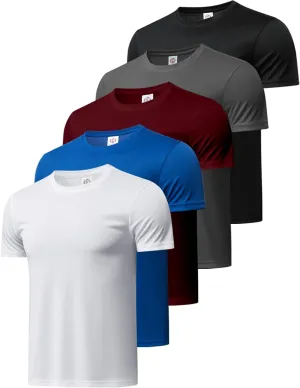 TanBridge Men's Plain T-Shirts Mens Tees Multipack Crew Neck Shirts 5-Pack Quick Dry Short Sleeve Workout Tshirts