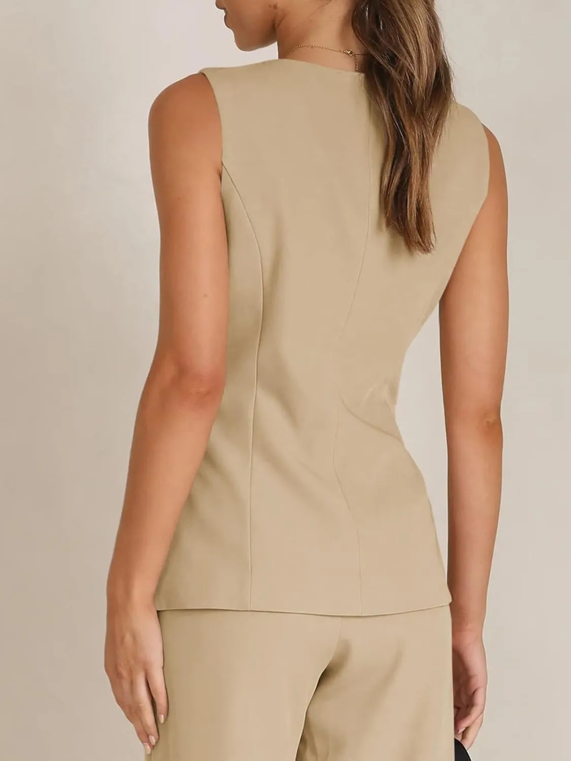 Tankaneo Women's Single Breasted Vests Square Neck Sleeveless Slim Fitted Work Office Waistcoats