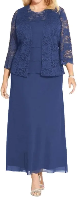 Tea Length Mother of The Bride Dresses Chiffon Evening Formal Dress Lace Jacket Plus Size Tiered