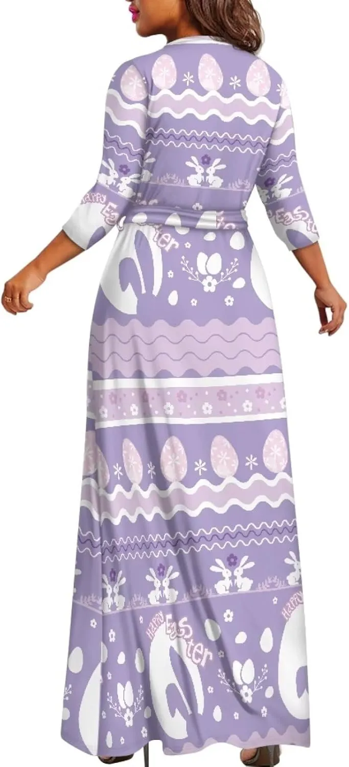 TOADDITDO Women Midi Dresses Casual 3/4 Sleeve Wrap Dress Plus Size Curvy Cocktail Dresses with Pockets