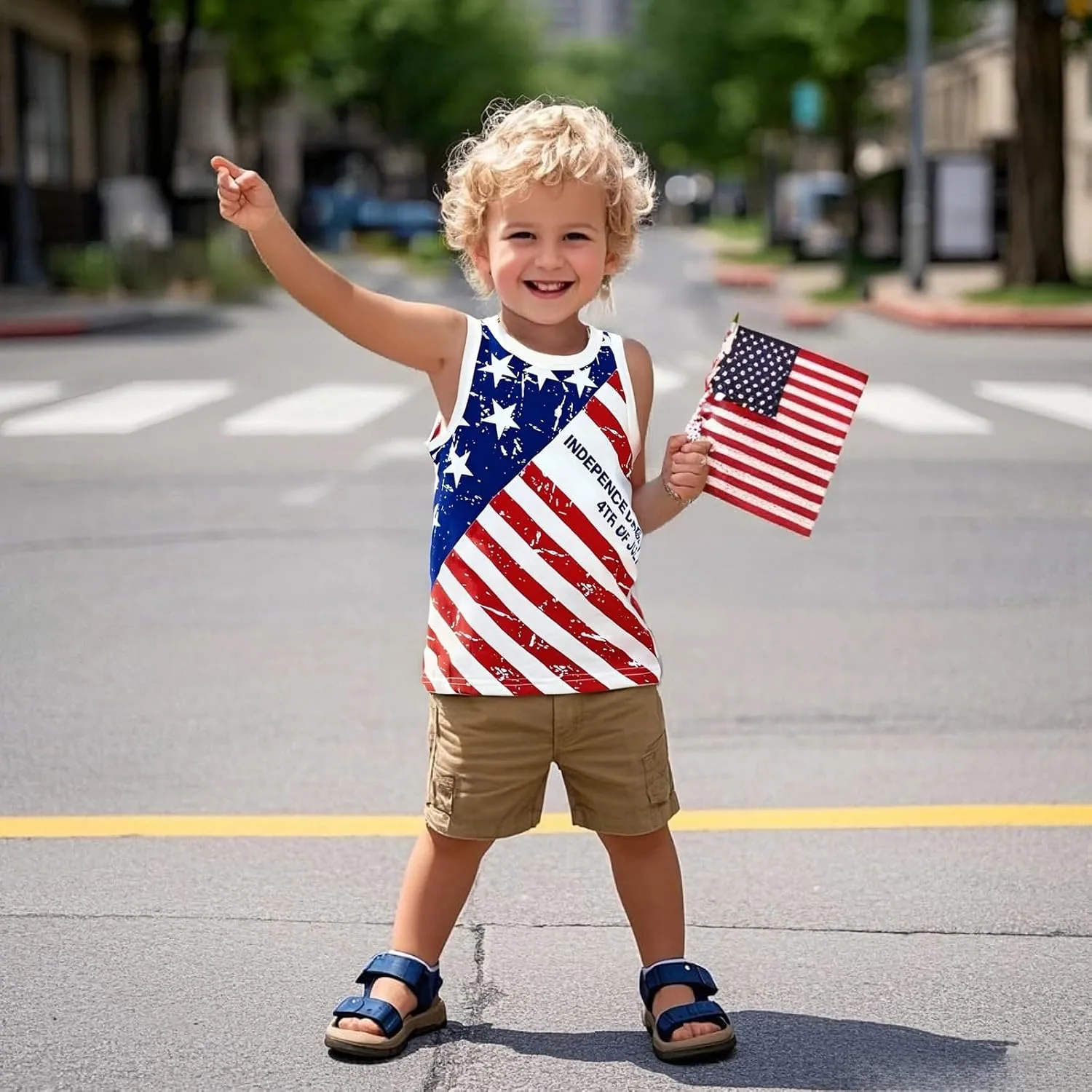 Toddler Boy Girl 4th of July Tank Cotton Kids American Flag Shirts Patriotic Outfit Independence Day Tees Top