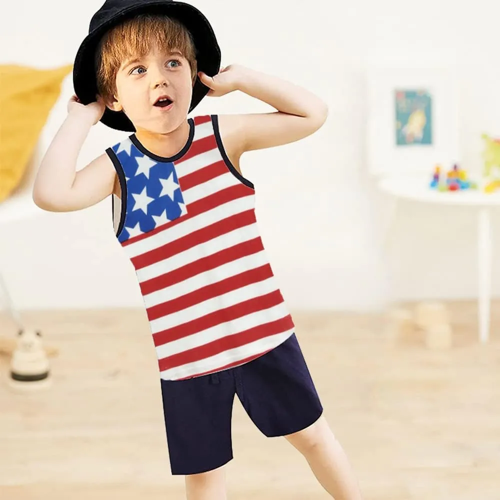 Toddler Boys' Tank Tops American Flag T-Shirt Kids 4th of July Shirts Cotton Patriotic Sleeveless Top Tees 1-7T