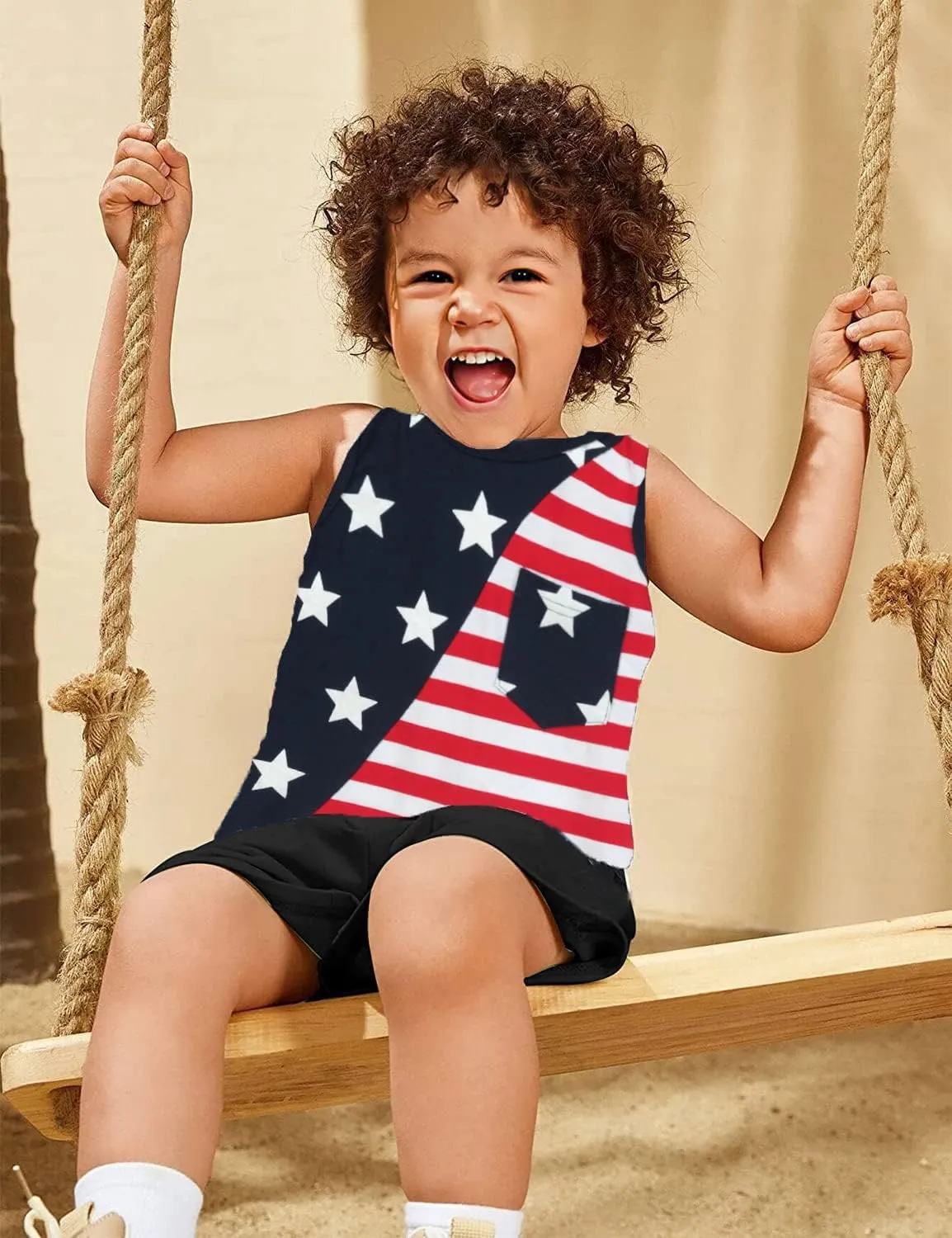 Toddler Boys' Tank Tops American Flag T-Shirt Kids 4th of July Shirts Cotton Patriotic Sleeveless Top Tees 1-7T