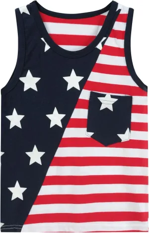 Toddler Boys' Tank Tops American Flag T-Shirt Kids 4th of July Shirts Cotton Patriotic Sleeveless Top Tees 1-7T