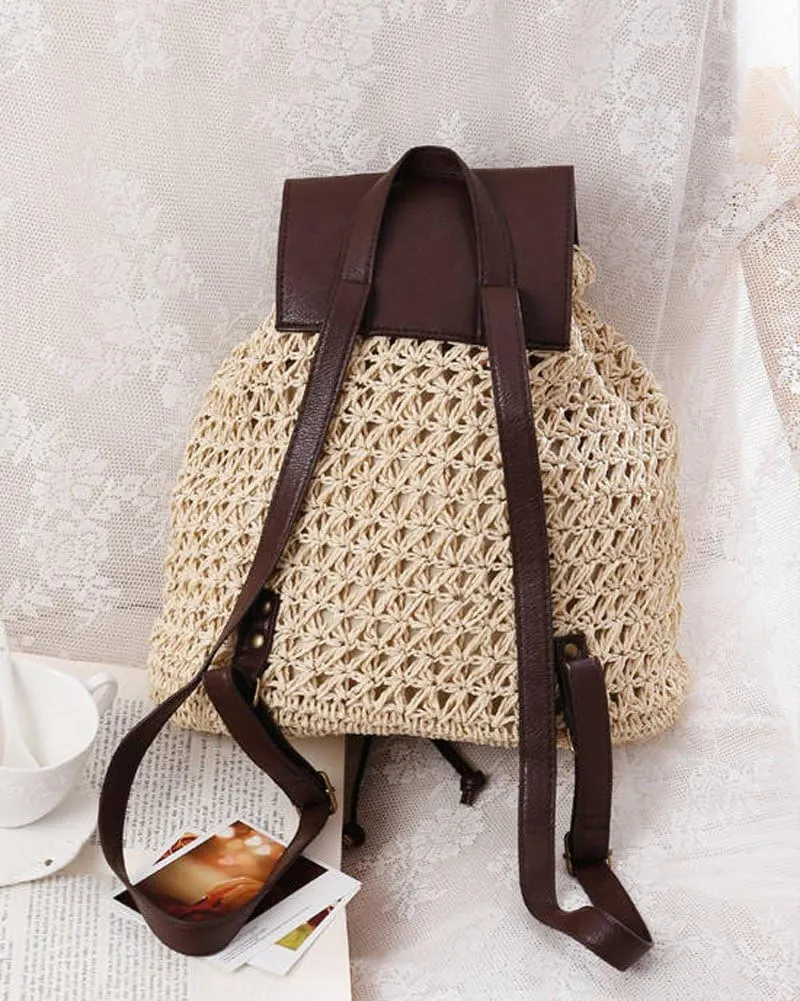 TONWHAR Paper String Woven Purse Straw Backpack for Beach