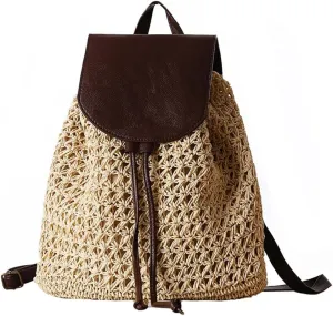 TONWHAR Paper String Woven Purse Straw Backpack for Beach